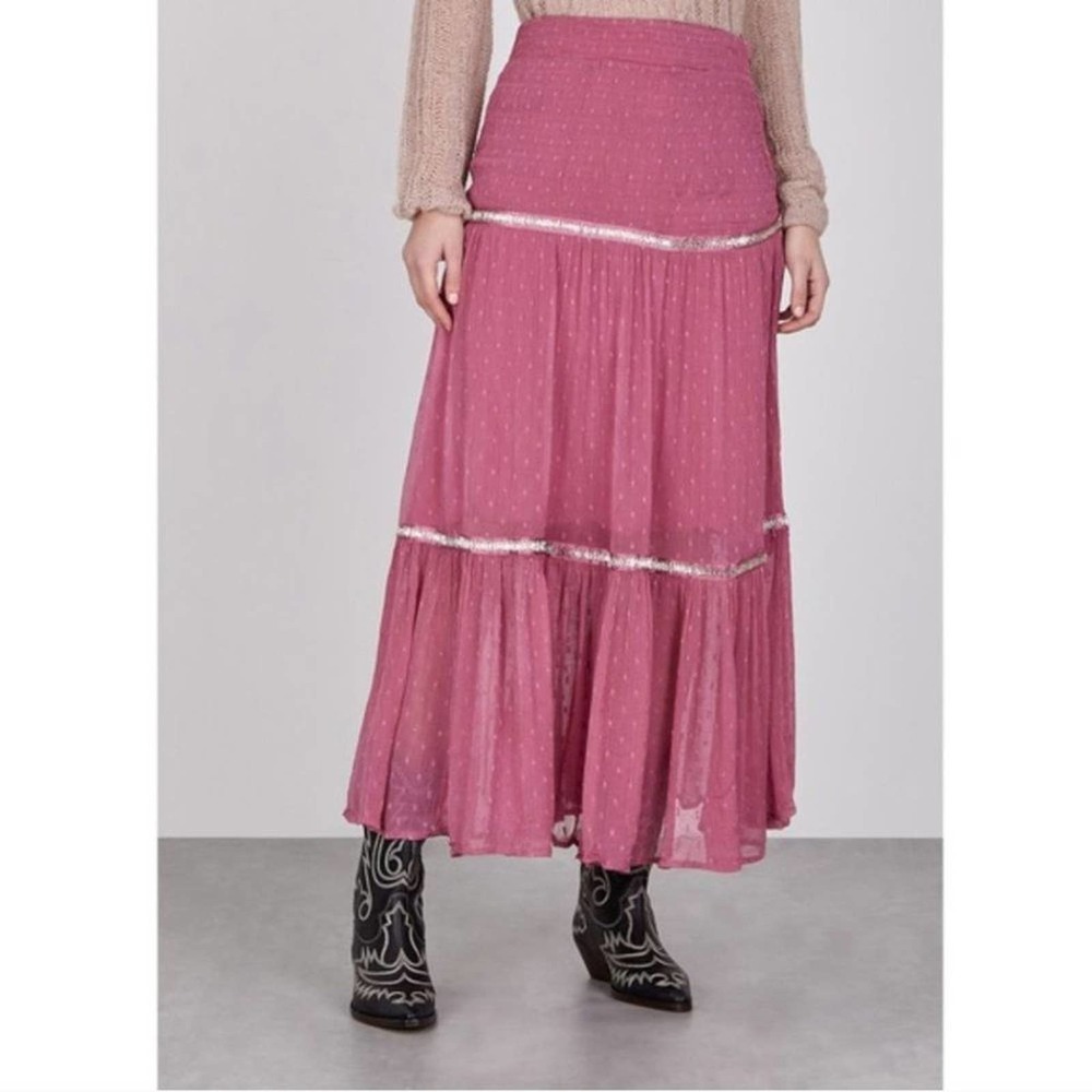 Free People Ella Embellished Tier Midi Skirt Pink